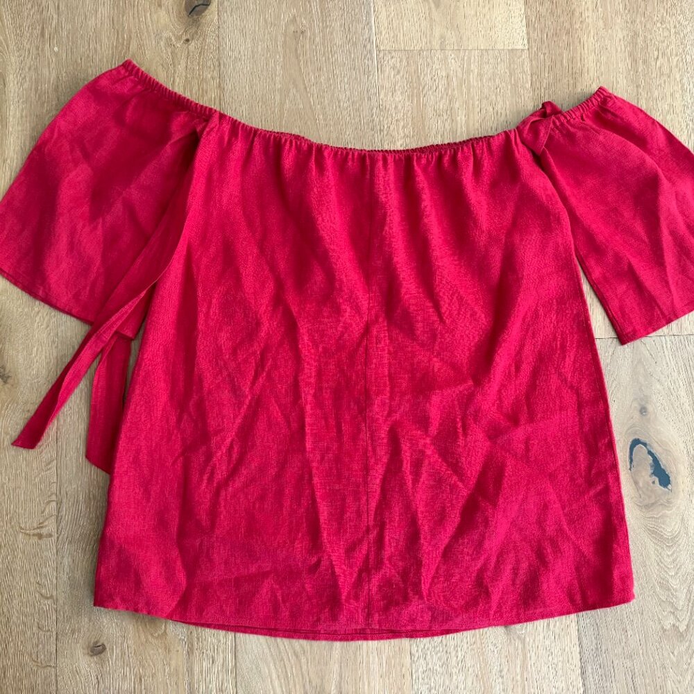 Reformation Carlita Red Off the Shoulder Tie Mini Dress Size Large - Picture 7 of 9